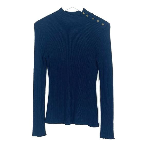 J. Crew Button Shoulder Ribbed Turtleneck Top - Picture 2 of 7